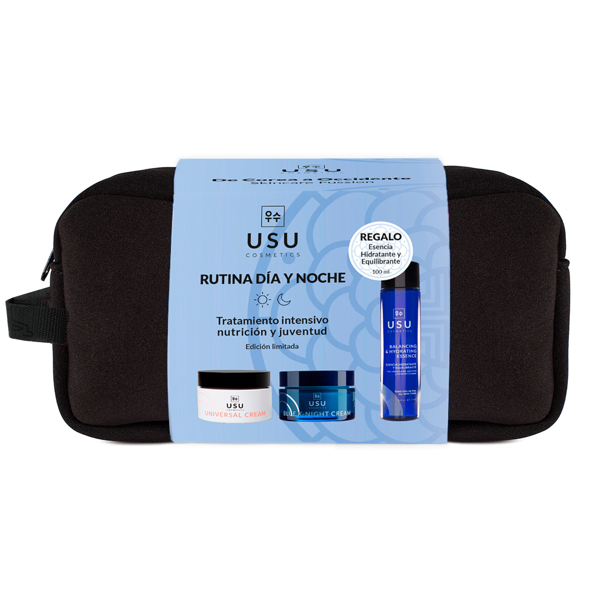Pack de rutina coreana USU Cosmetics con Universal Cream, Blue K-Night Cream y Esencia Hidratante de regalo.