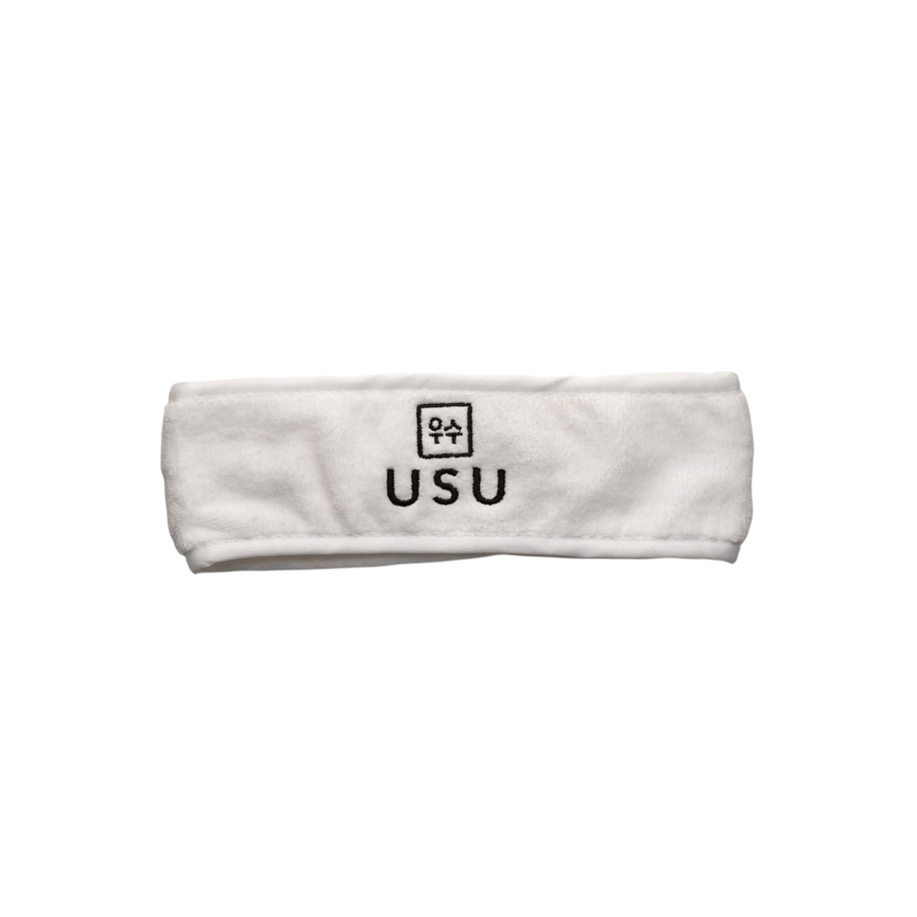 Banda de pelo USU de tela de rizo aterciopelada, con cierre de velcro y logo personalizado, ideal para cosmética coreana y cuidado facial diario